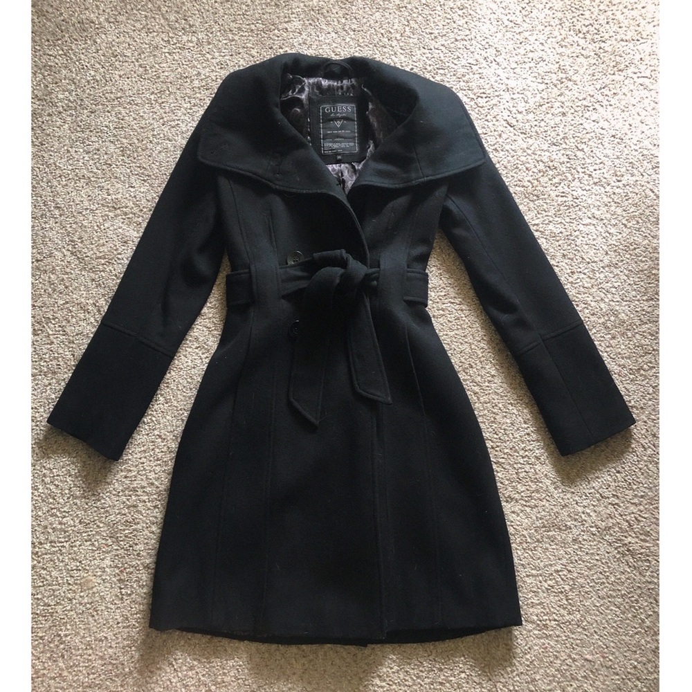 Guess Black Wool Peacoat Size XS